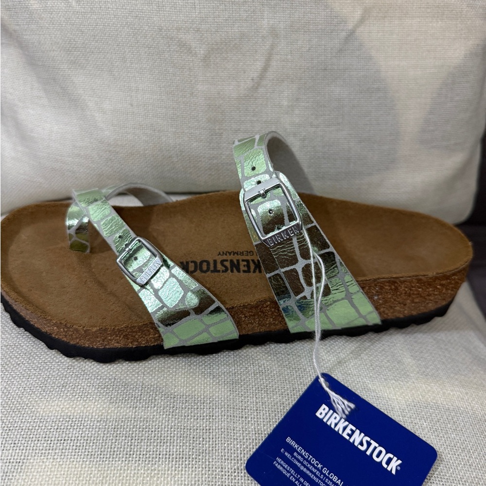 Birkenstock Metallic Green Croc Sandals